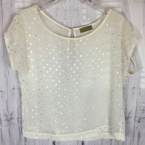 Cream Metallic Polka Dotted Sheer Blouse S